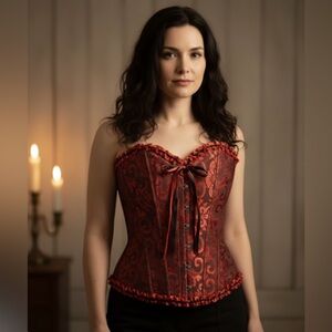 Women Bustier‎ Burlesque Boned Corset Top Waist Basque Lingerie Shaper L Red
